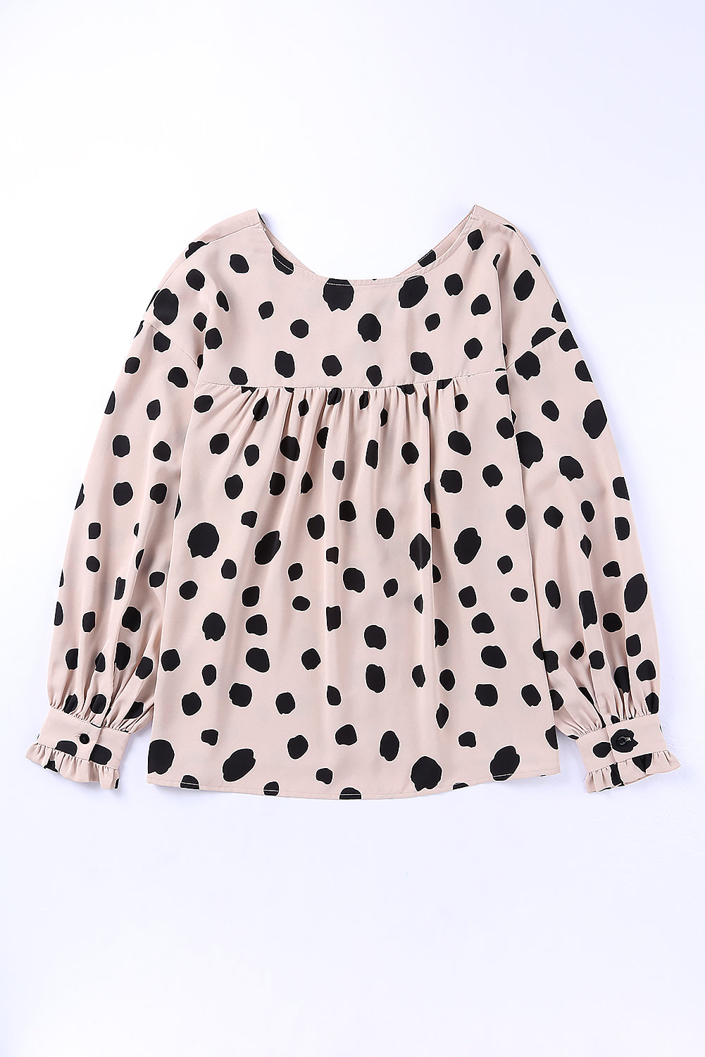 Dotted Puff Sleeve Buttoned Blouse