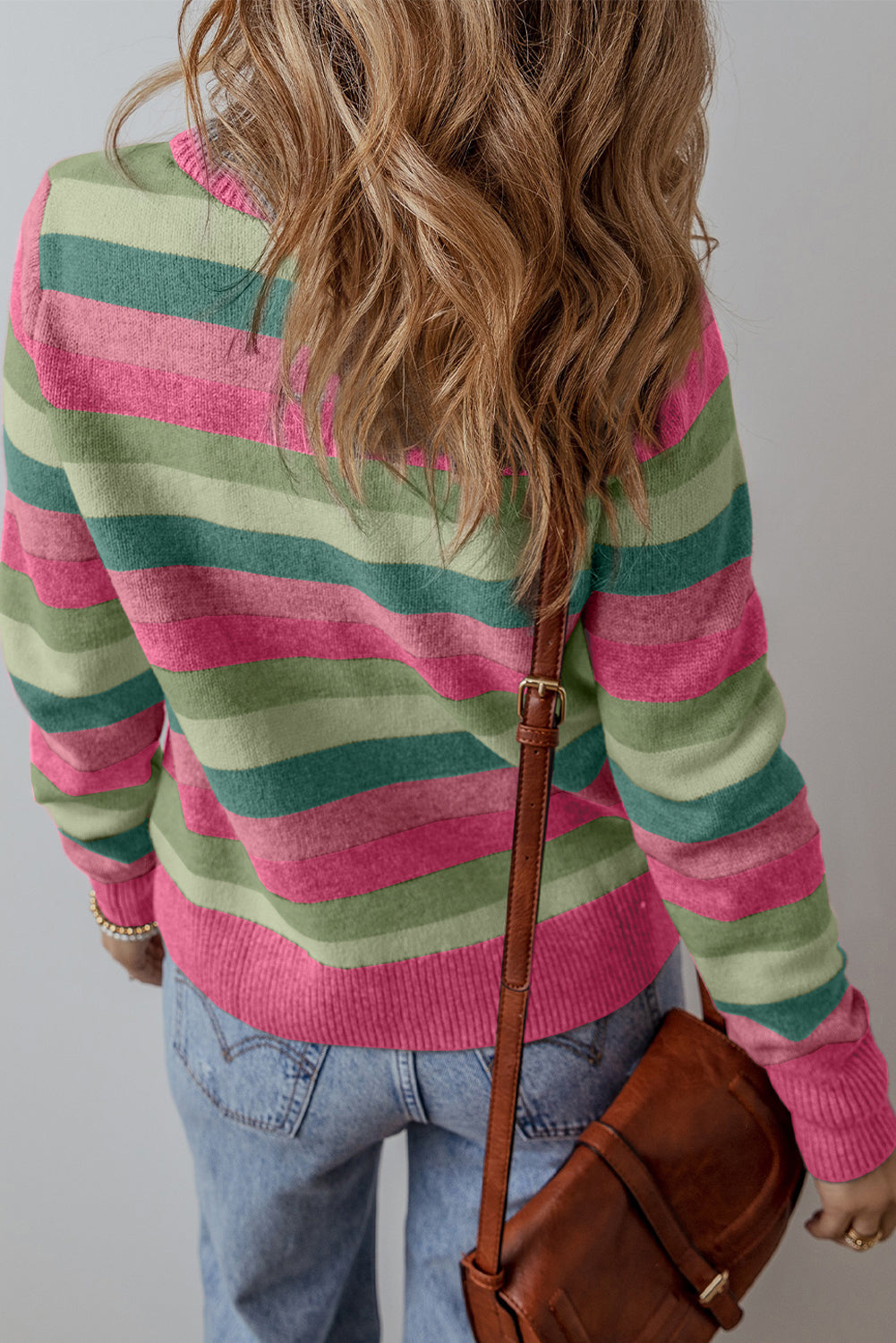 Stripe Colorblock Round Neck Sweater