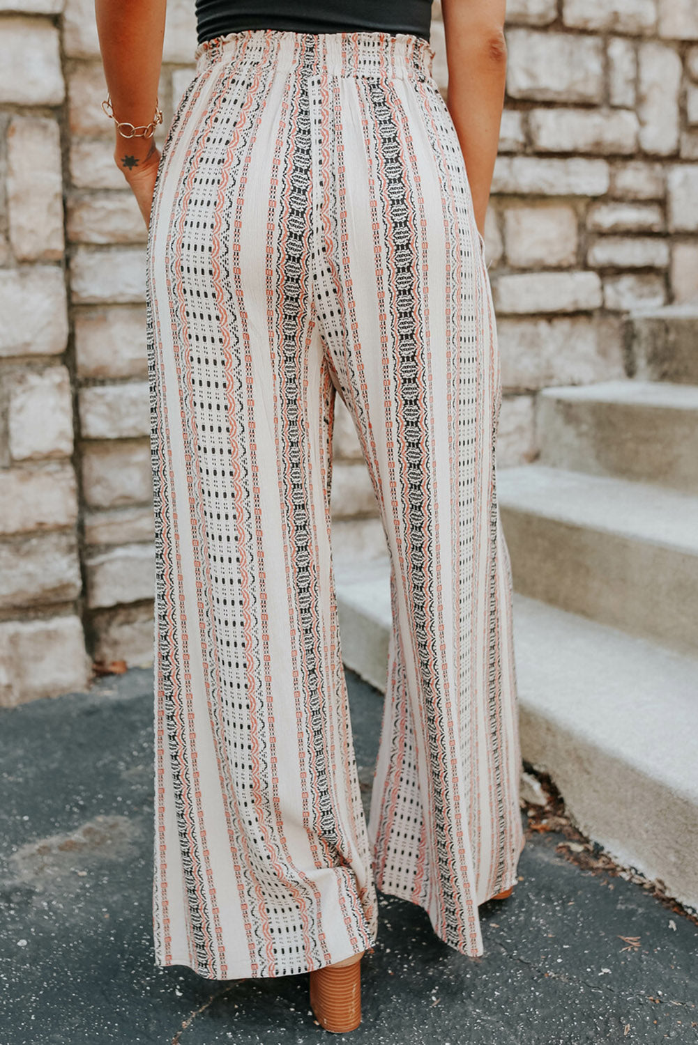 Geometric Stripe Smocked Waist Pants