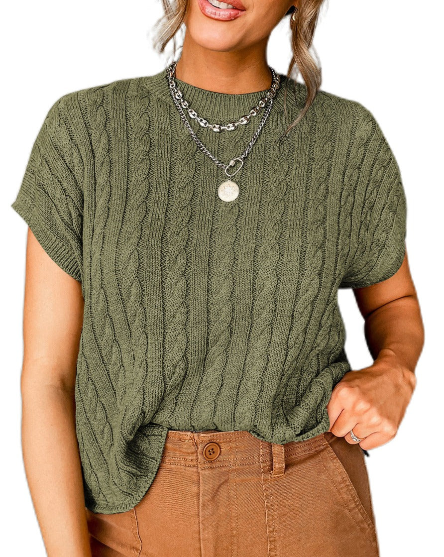 Cable Knit Short Sleeve Sweater