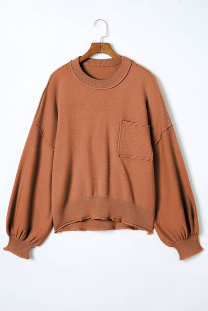 Exposed Seam Lantern Sleeve Sweater