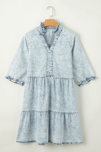 Denim Acid Wash Tiered Dress