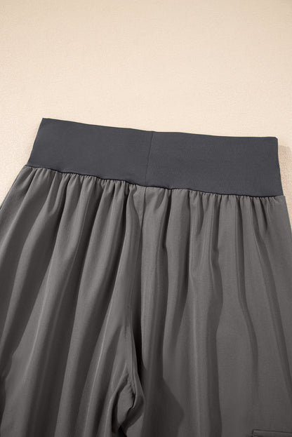 Solid Elastic High Waist Pocketed Cargo Jogger Pants