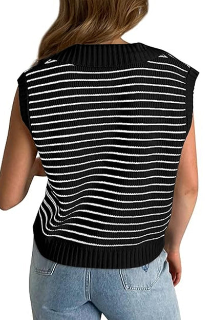 Stripe Collared Sweater Tank Top