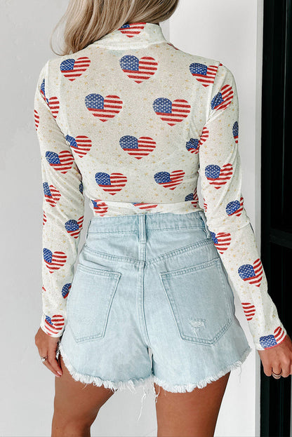 Americana Mesh Long Sleeve Bodysuit