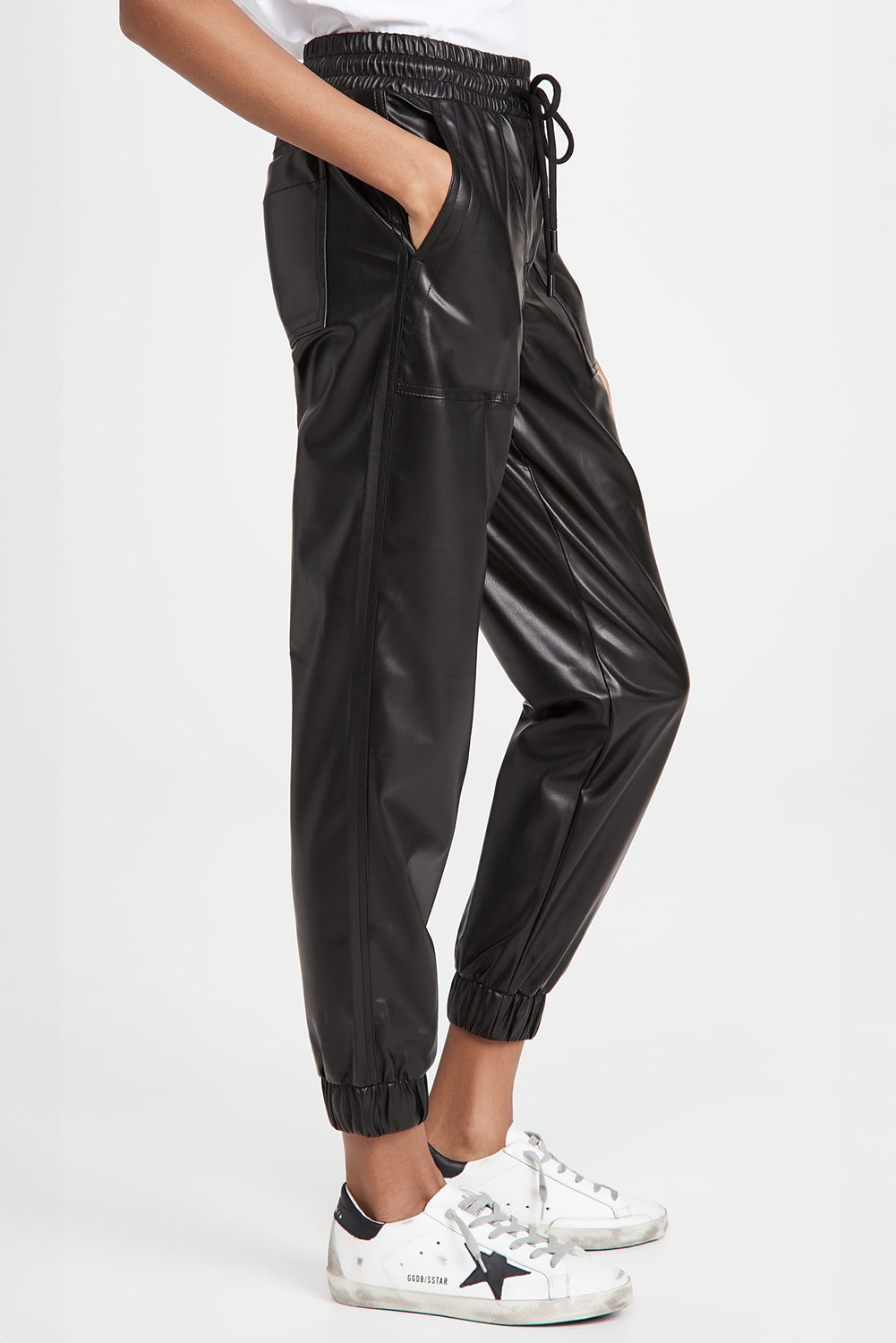 Faux Leather Smocked Waist Joggers