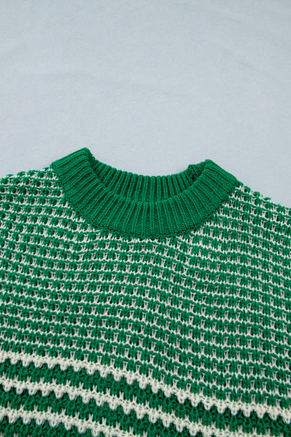 Stripe Draped 3/4 Sleeve Slouchy Sweater