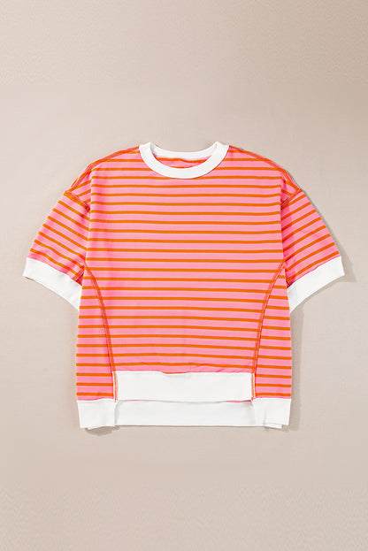 Stripe Contrast Trim Oversized T-Shirt