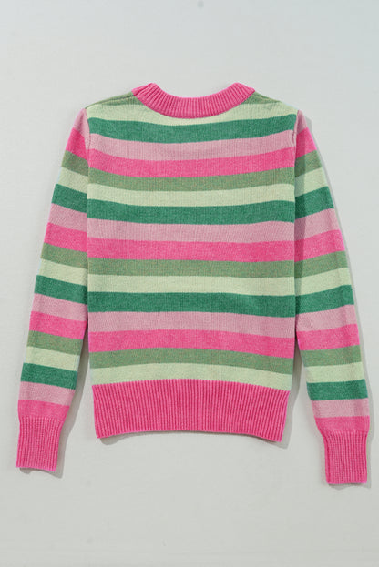 Stripe Colorblock Round Neck Sweater