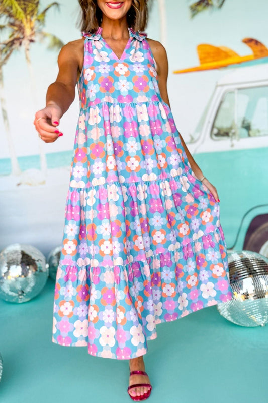 Floral Sleeveless Tiered Maxi Dress