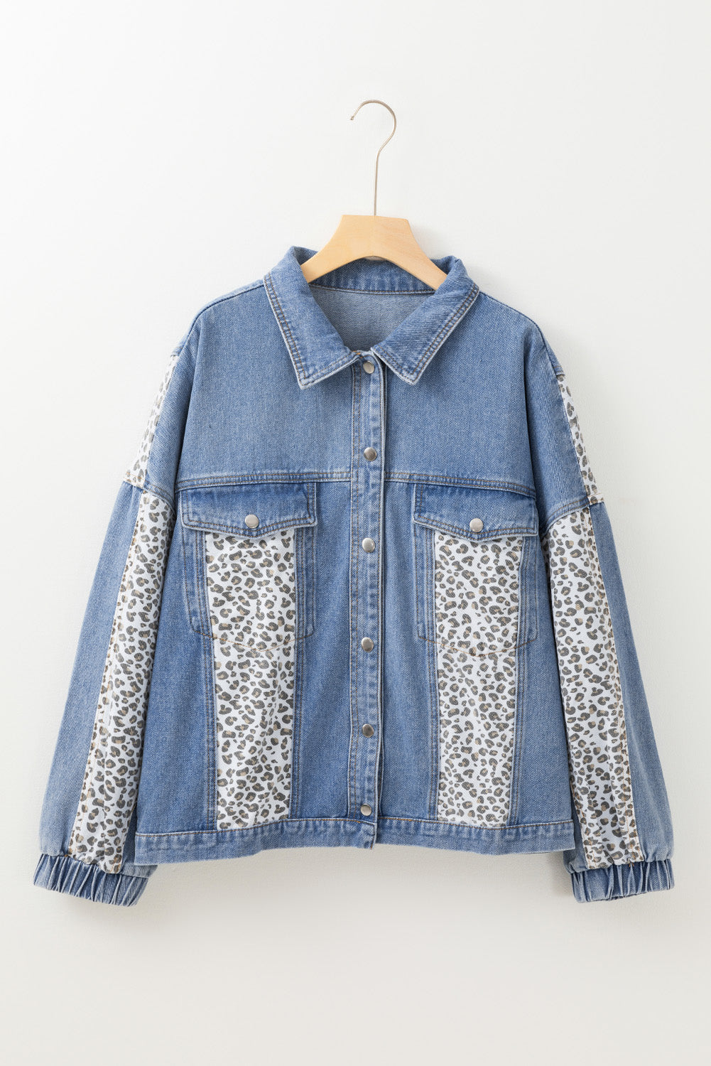 Plus Size Leopard Patchwork Denim Jacket