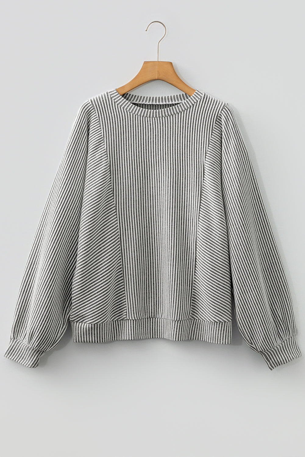 Ribbed Knit Crewneck Long Lantern Sleeve Top