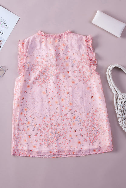 Floral Frilled V-Neck Sleeveless Top