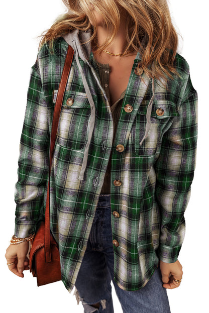 Plaid Chest Pocket Hooded Shacket