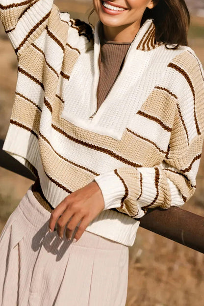 Stripe Half-Zip Drop Shoulder Sweater