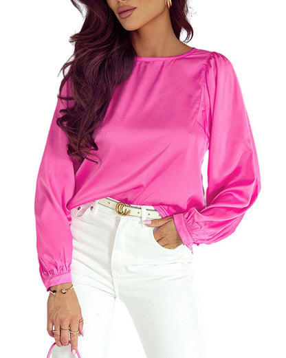 Satin Long Puff Sleeve Blouse