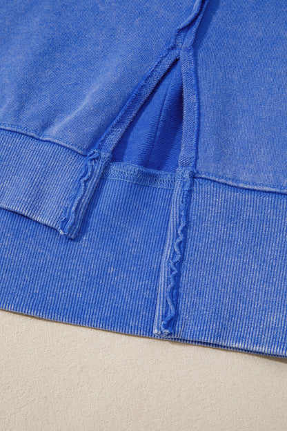 Solid Mineral Wash Split Hem Tunic Sweatshirt