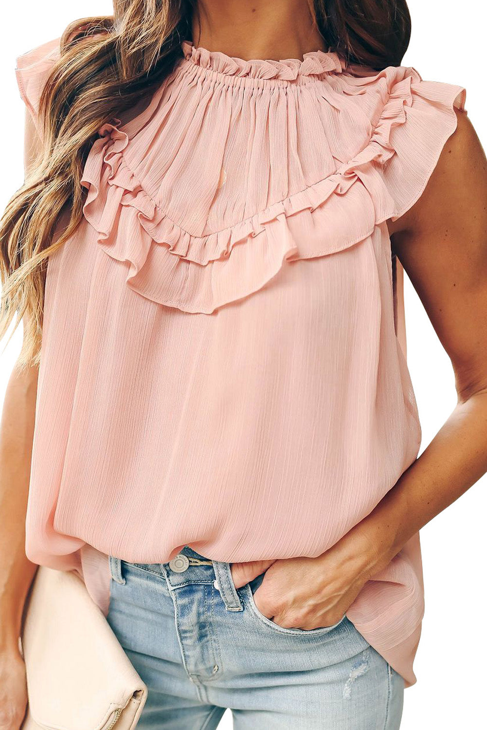 Ruffle Frilled Neck Tank Top