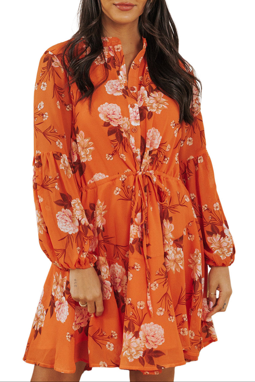 Floral Long Sleeve Buttoned Dress