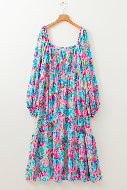 Plus Size Floral Shirred Maxi Dress