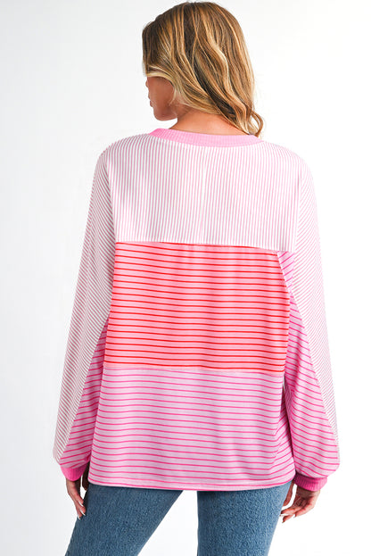 Stripe Colorblock Reverse Seam Long Sleeve Top