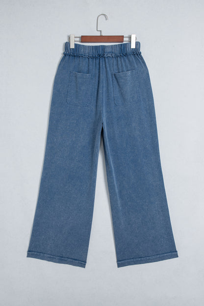 Mineral Wash Seam Detail Flared Drawstring Pants