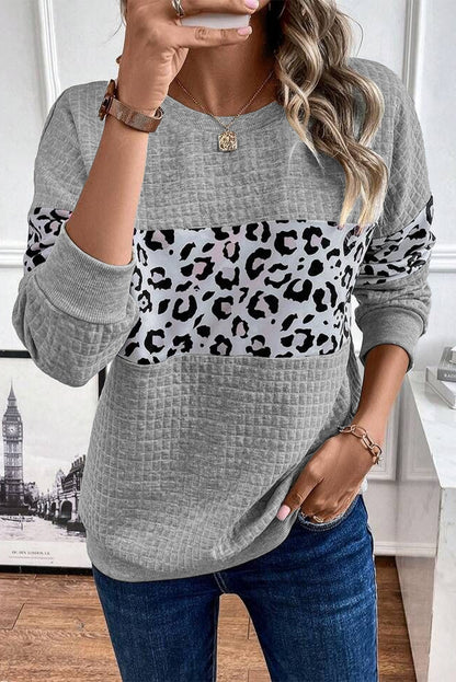 Leopard Colorblock Quilted Sweatshirt