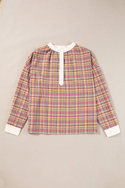 Plaid Patchwork Long Sleeve Blouse