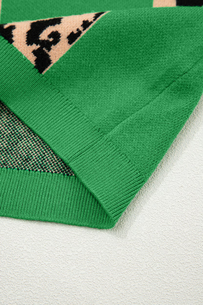 Leopard Checker Short Sleeve Knit Sweater