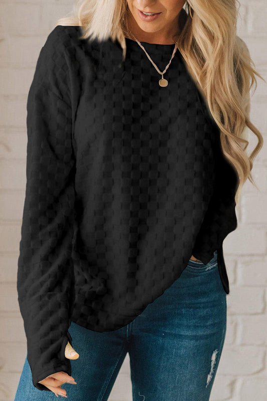 Checker Textured Thumbhole Sleeve Top