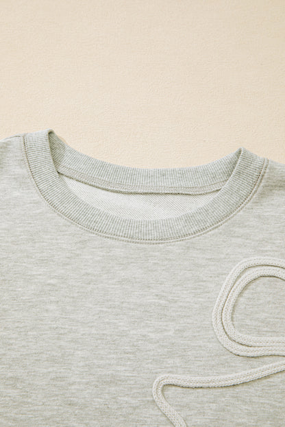 Plus Size Bow Tie Embroidered Drop Shoulder Sweatshirt