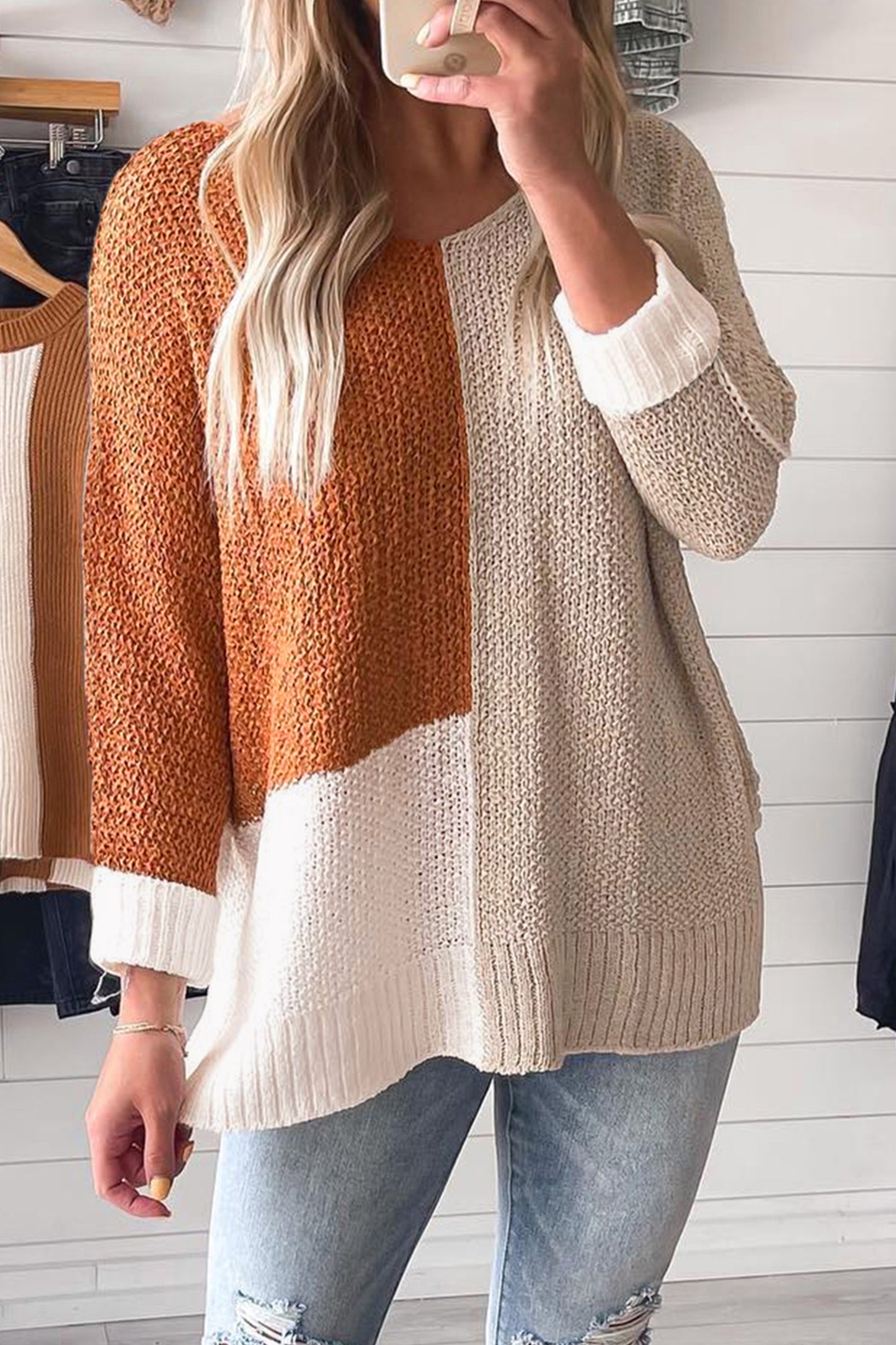 Colorblock Knit V-Neck Sweater
