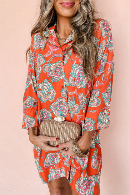 Floral Buttoned Shirt Mini Dress