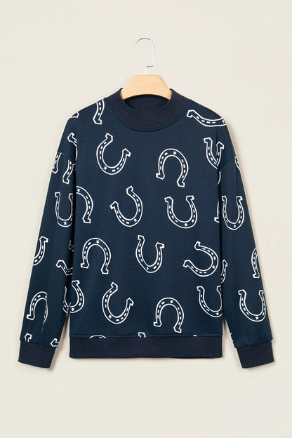 Western Horseshoe Graphic Mock Neck Sweatshirt