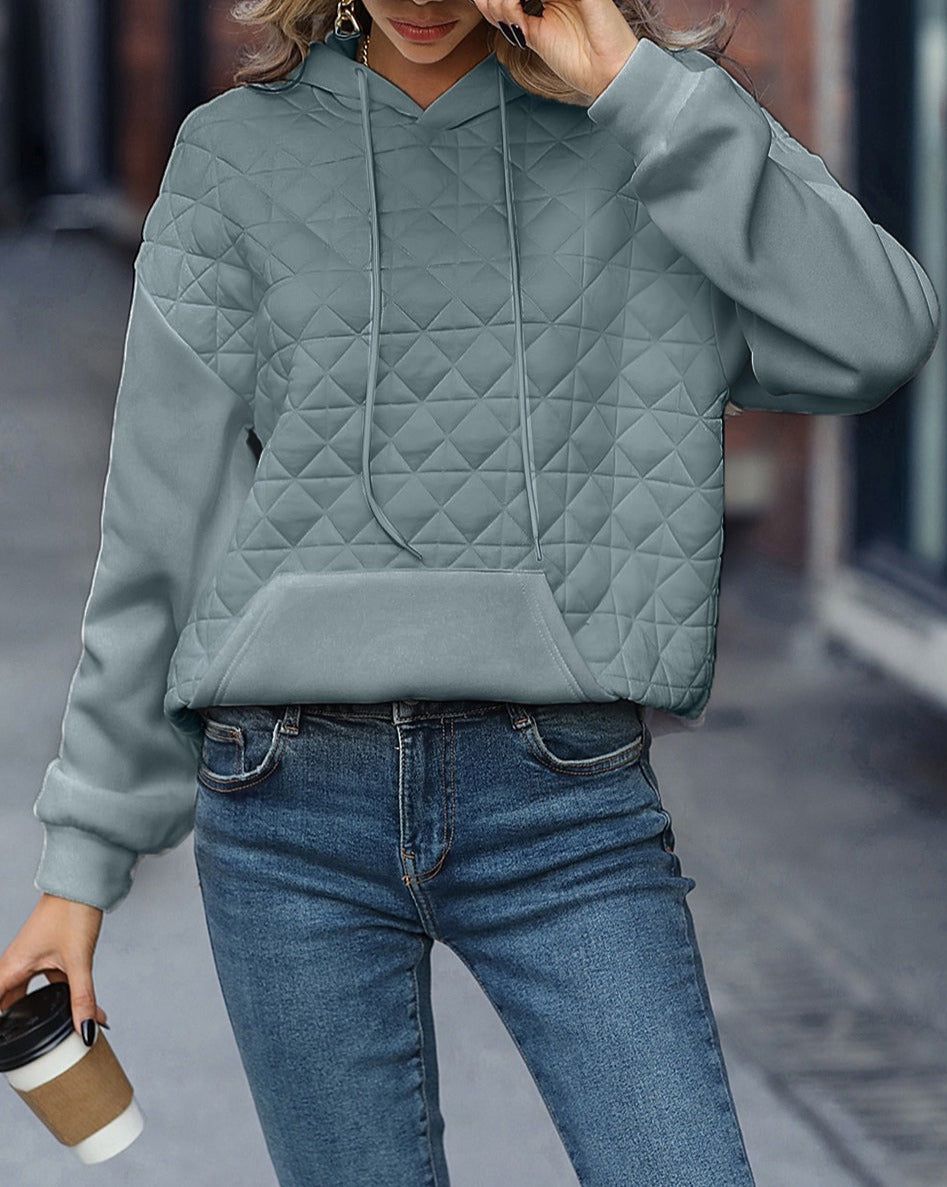 Quilted Patchwork Kangaroo Pocket Hoodie