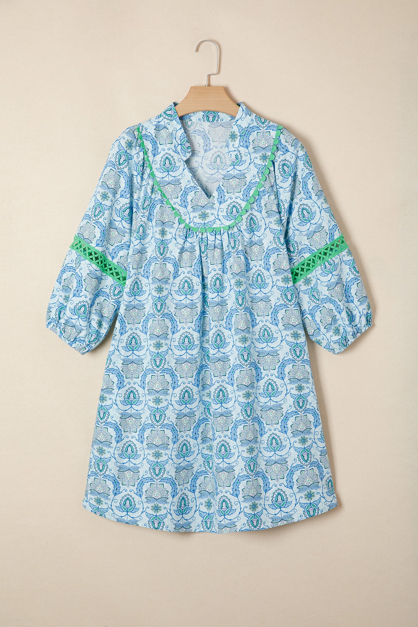 Paisley Patchwork Contrast Bracelet Sleeve Mini Dress