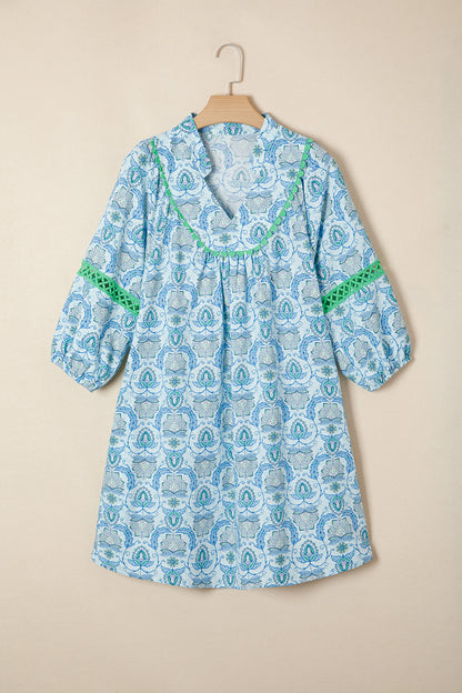 Paisley Patchwork Contrast Bracelet Sleeve Mini Dress