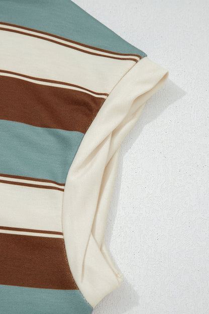 Stripe Polo Collar Tee and Patchwork Shorts Set