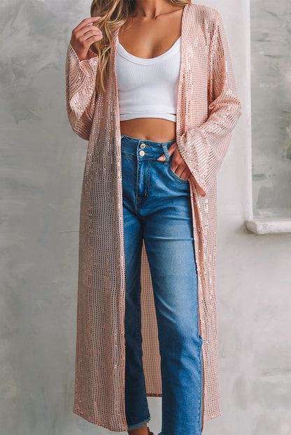 Sequin Open Front Long Kimono