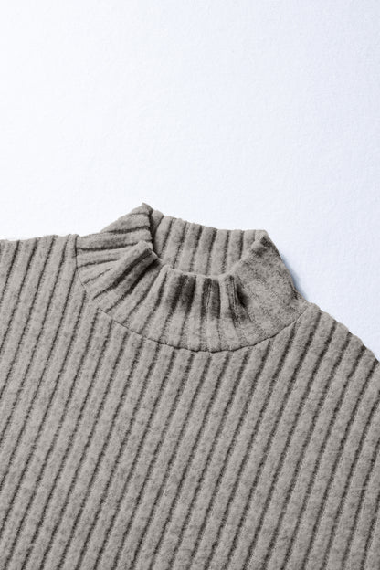 Solid Ribbed Knit Mock Neck Pullover Top