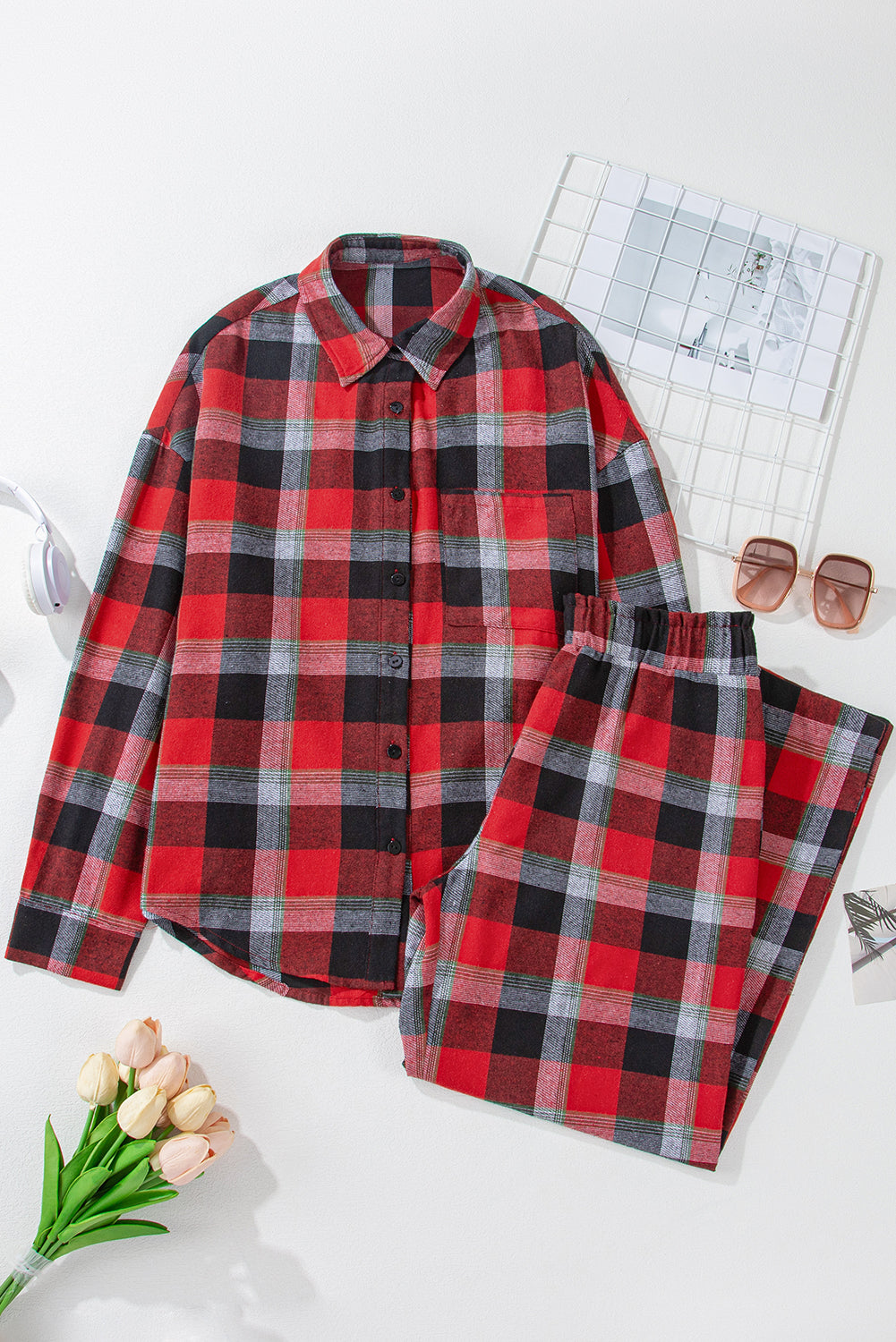 Checker Shirt and Pants Pajama Set