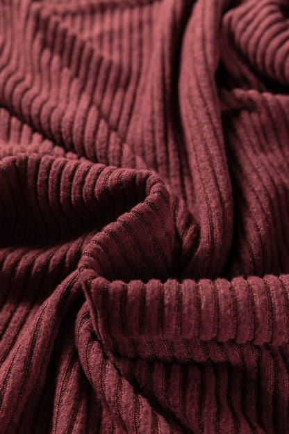 Plus Size Ribbed Button Decor Long Sleeve Top