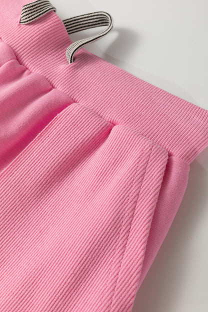 Solid V-Neck Tee and Drawstring Pants Set