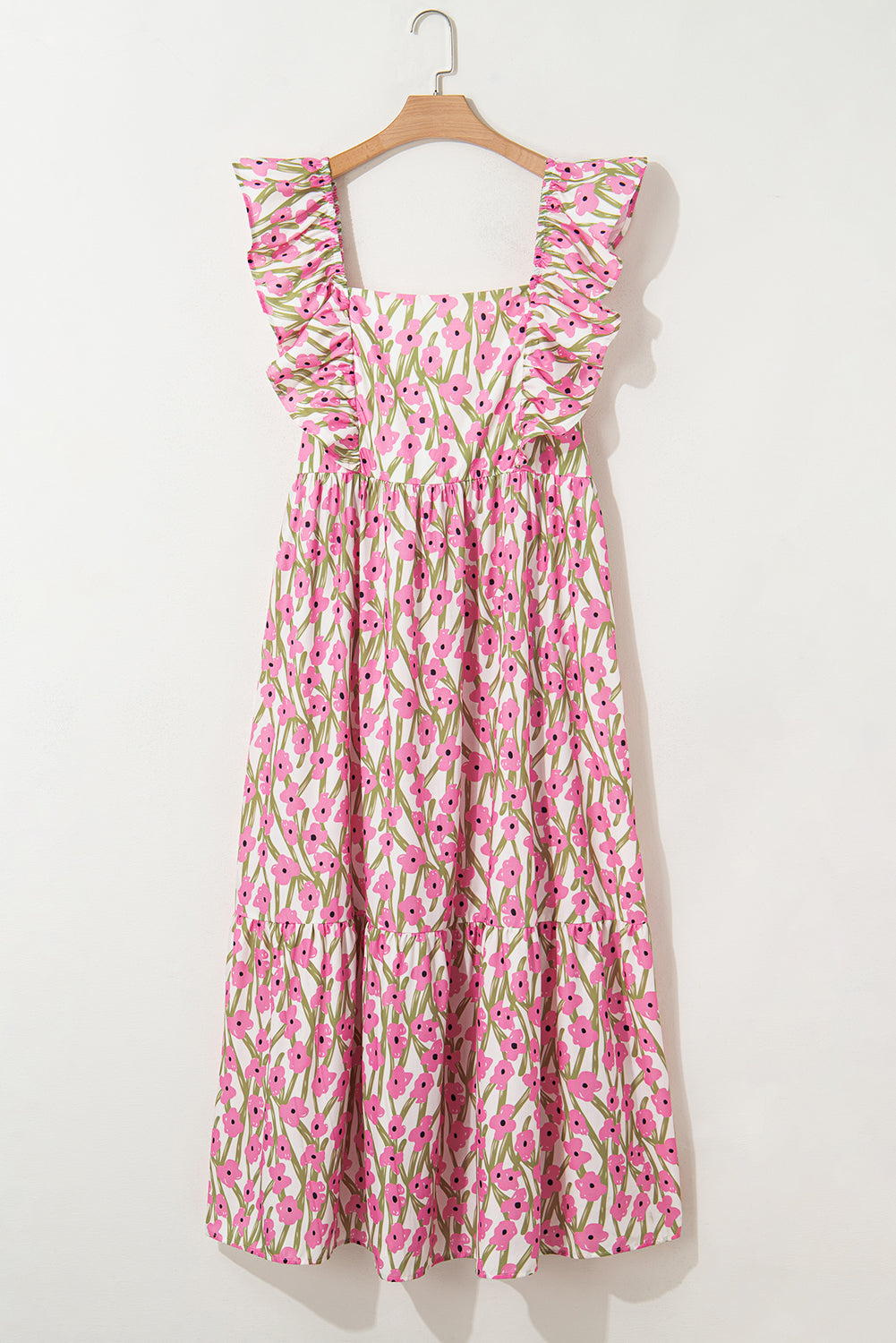 Plus Size Floral Square Neck Ruffle Strap Maxi Dress