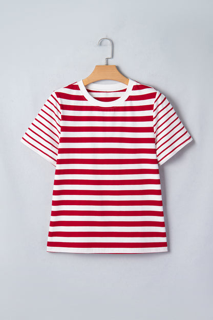 Stripe Patchwork Round Neck Short Sleeve T-Shirt