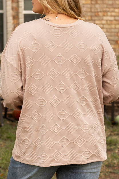 Plus Size Geometric Textured Crewneck Sweatshirt