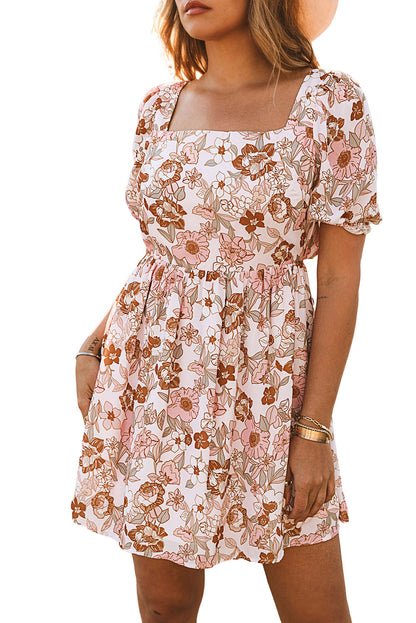 Floral Square Neck Open Back Dress