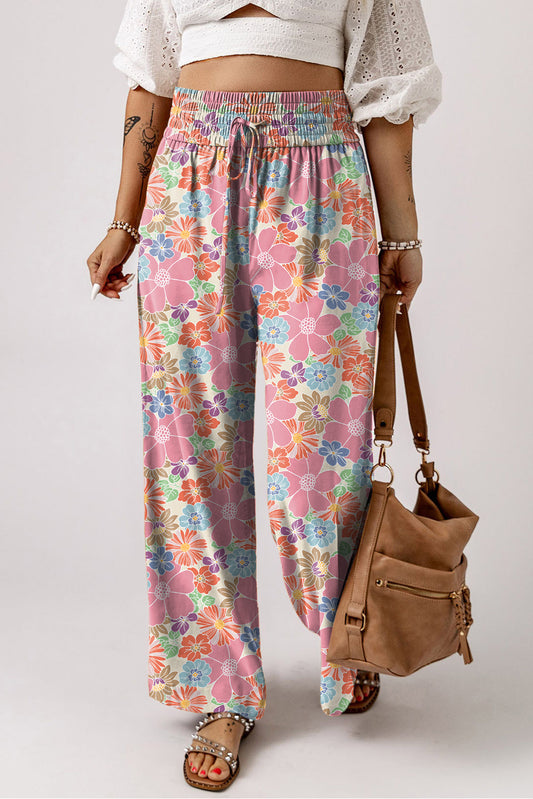 Floral Smocked High Waist Pants