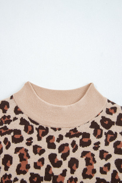 Leopard High Neck Long Sleeve Sweater Dress