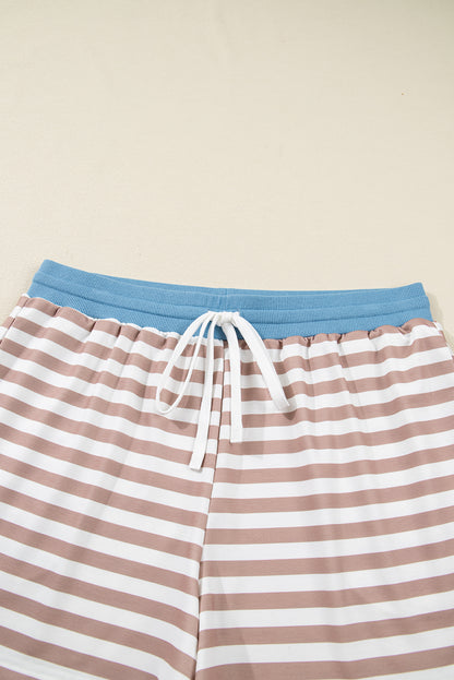 Plus Size Stripe Contrast Trim Pullover and Shorts Set